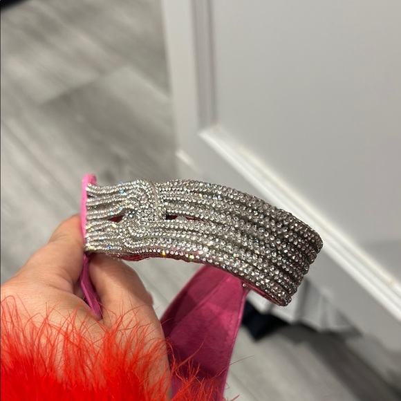 SCHUTZ Linara Neon Pink Leather Crystal Heels 5.5 - Picture 6 of 9